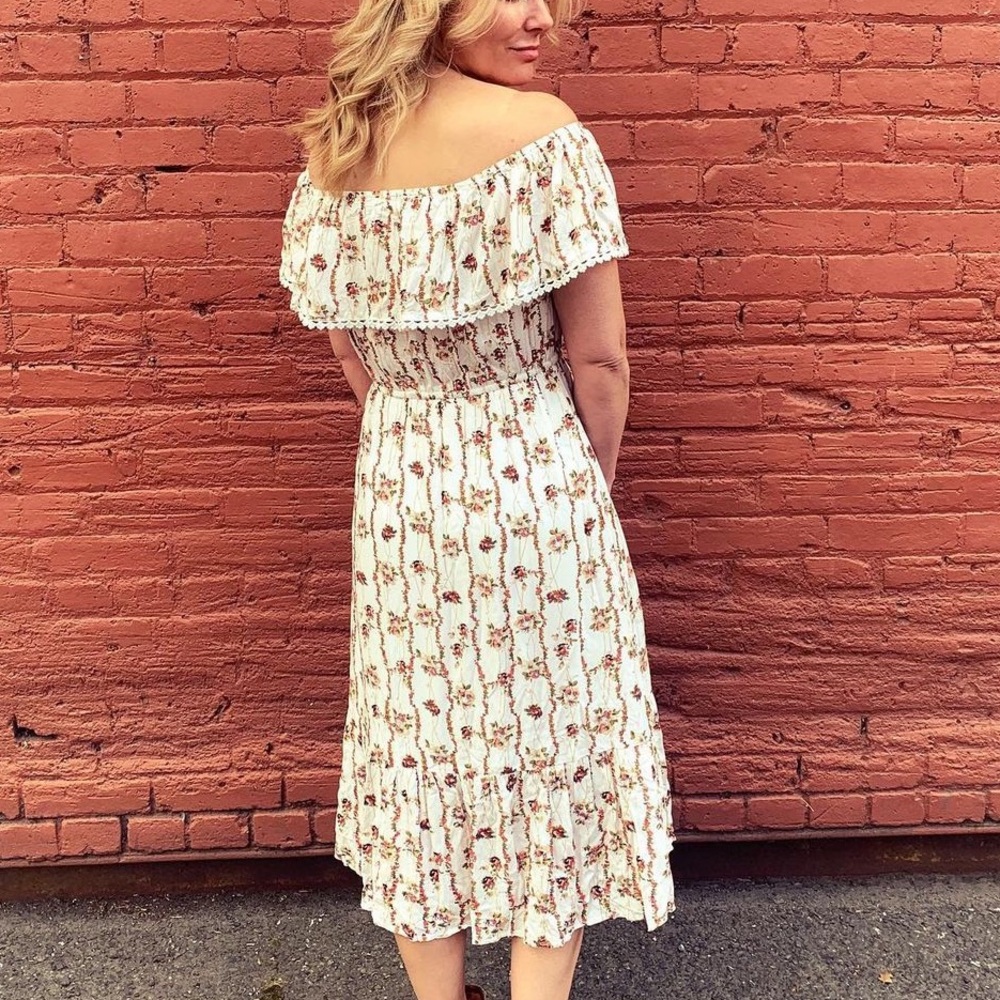 Off Shoulder Floral Midi Dress